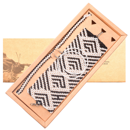 Black and White African Jewelry For Women Set - Handmade Bracelets, Anklet & Hoop Earrings for Women – Adjustable Beaded Design - KaateCraft