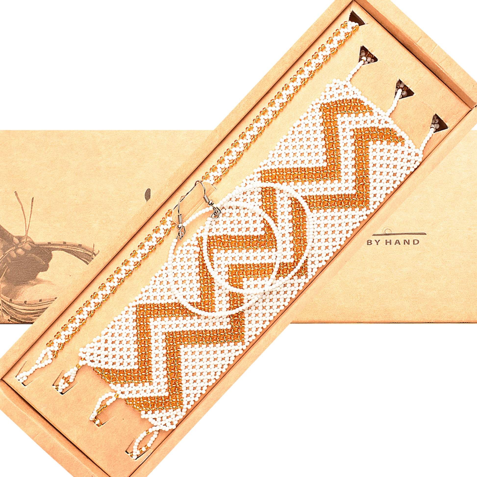 White and Gold African Jewelry Set For Women - Handmade String Bracelet, Anklet & Hoop Earrings – Durable Boho Design - KaateCraft